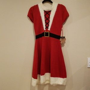 Christmas Santa Sweater Dress with Hat New